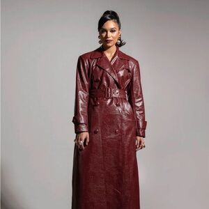 OFUURE Deep Red Leather Trench Coat